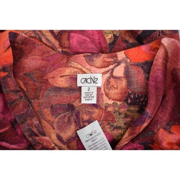 Cache Wool Blend Floral Sheath Dress Sz 2 Twist Front Buckle Red Pink V-Neck NWT - Picture 6 of 6